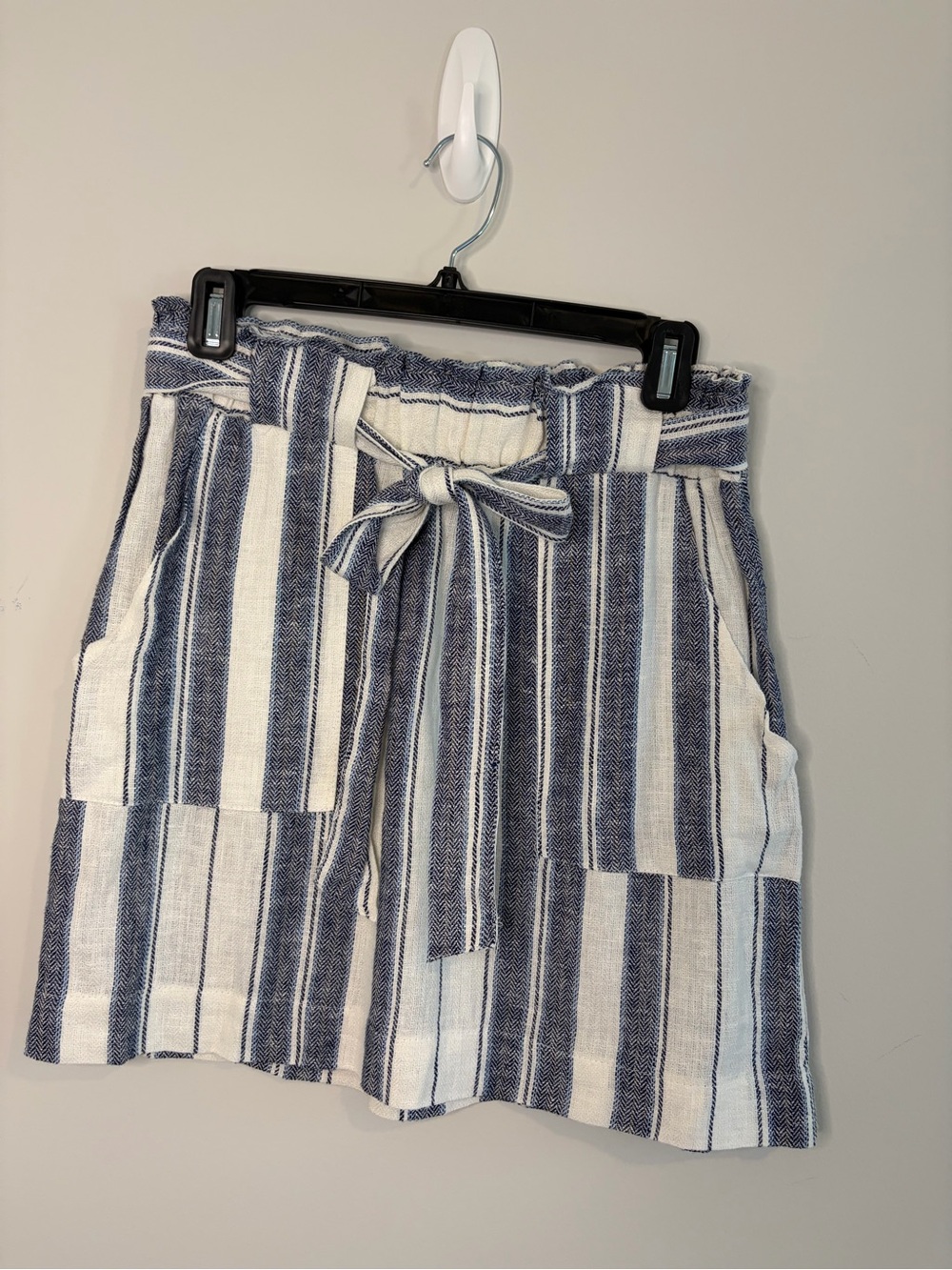 Indigo Rein Navy and White Striped Linen Skirt